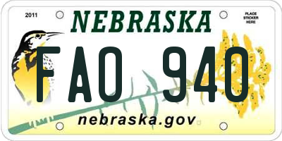 NE license plate FAO940