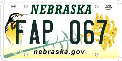NE license plate FAP067