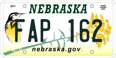 NE license plate FAP162
