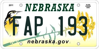 NE license plate FAP193