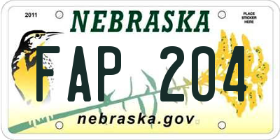 NE license plate FAP204