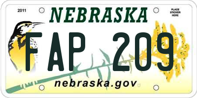 NE license plate FAP209