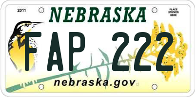 NE license plate FAP222