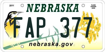 NE license plate FAP377