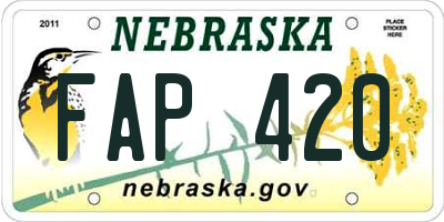 NE license plate FAP420