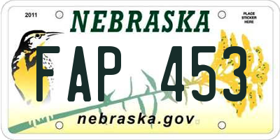 NE license plate FAP453