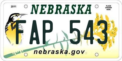 NE license plate FAP543