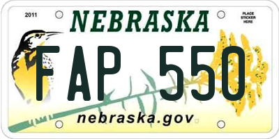 NE license plate FAP550