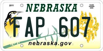 NE license plate FAP607