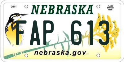 NE license plate FAP613