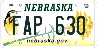 NE license plate FAP630