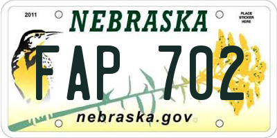 NE license plate FAP702