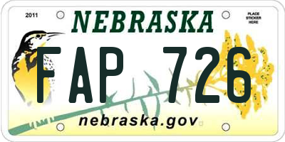 NE license plate FAP726