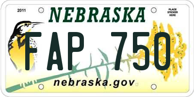 NE license plate FAP750