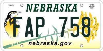 NE license plate FAP758