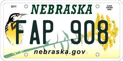 NE license plate FAP908