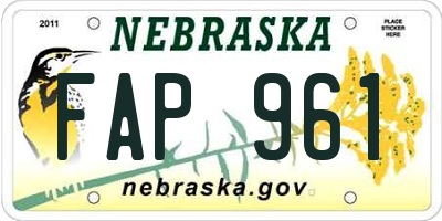 NE license plate FAP961