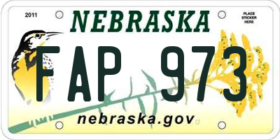 NE license plate FAP973