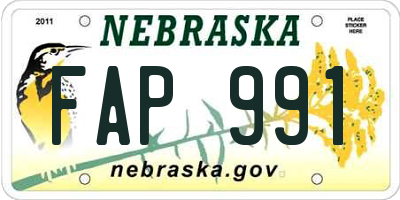 NE license plate FAP991