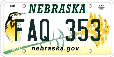 NE license plate FAQ353