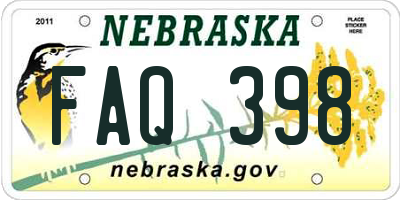 NE license plate FAQ398