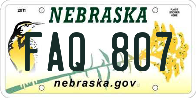 NE license plate FAQ807