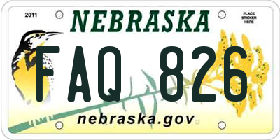 NE license plate FAQ826