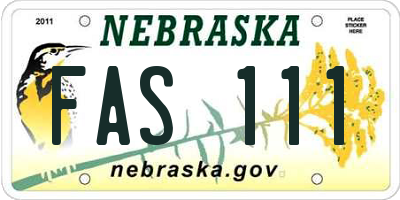 NE license plate FAS111