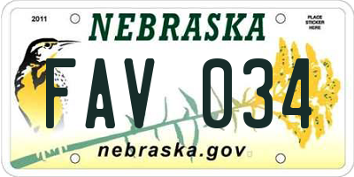 NE license plate FAV034