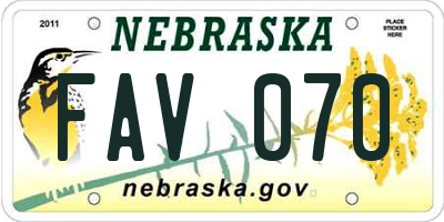 NE license plate FAV070
