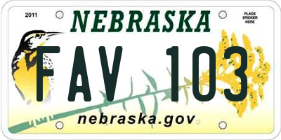 NE license plate FAV103