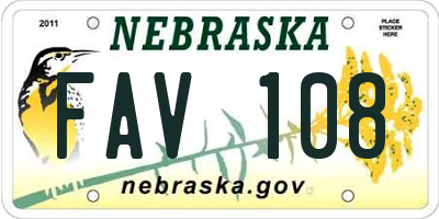 NE license plate FAV108