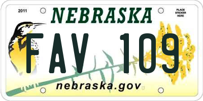 NE license plate FAV109