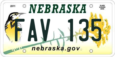 NE license plate FAV135