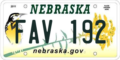 NE license plate FAV192