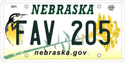 NE license plate FAV205