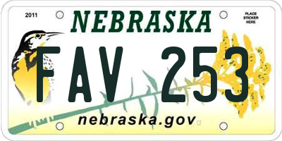 NE license plate FAV253