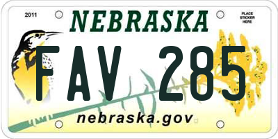 NE license plate FAV285