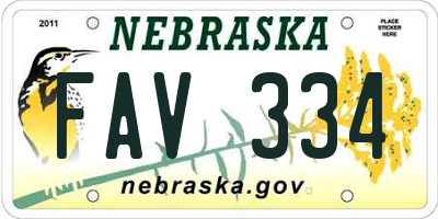 NE license plate FAV334