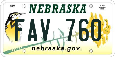 NE license plate FAV760