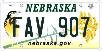 NE license plate FAV907