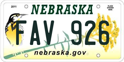 NE license plate FAV926