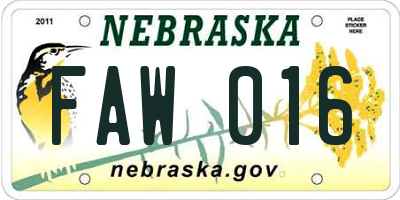 NE license plate FAW016