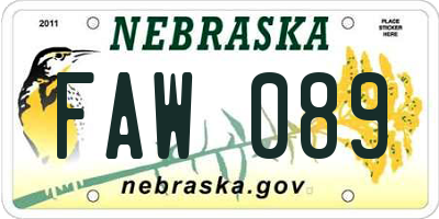 NE license plate FAW089