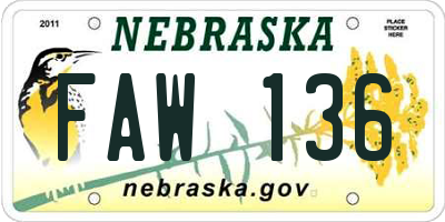 NE license plate FAW136