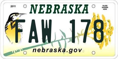 NE license plate FAW178