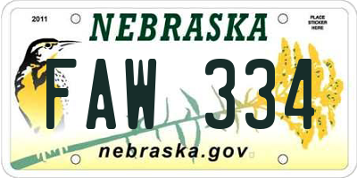 NE license plate FAW334