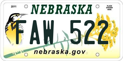 NE license plate FAW522