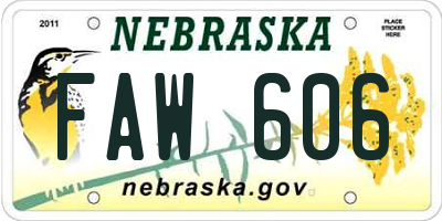 NE license plate FAW606