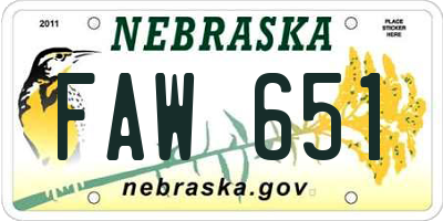 NE license plate FAW651